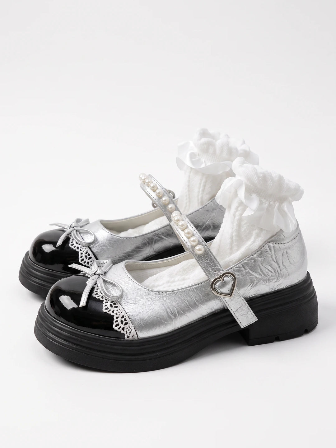 Ottavie Pearl Bow Lug Platform Mary Janes