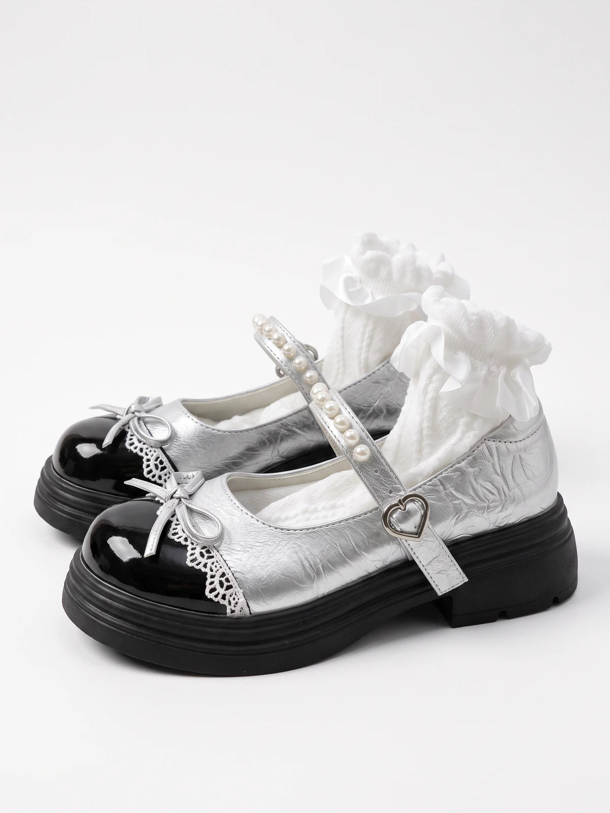 Ottavie Pearl Bow Lug Platform Mary Janes