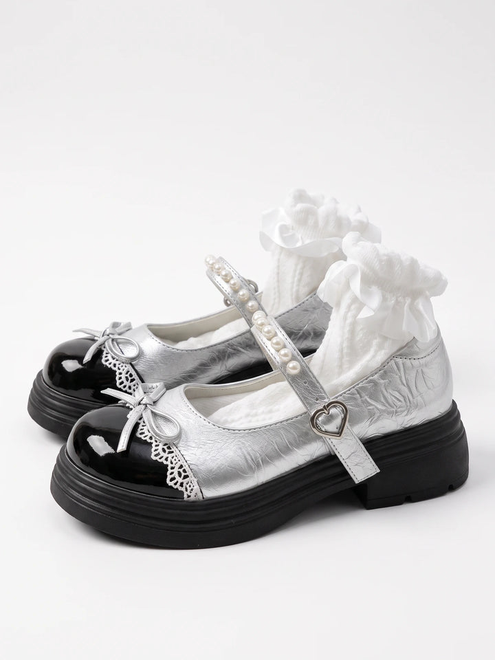 Ottavie Pearl Bow Lug Platform Mary Janes