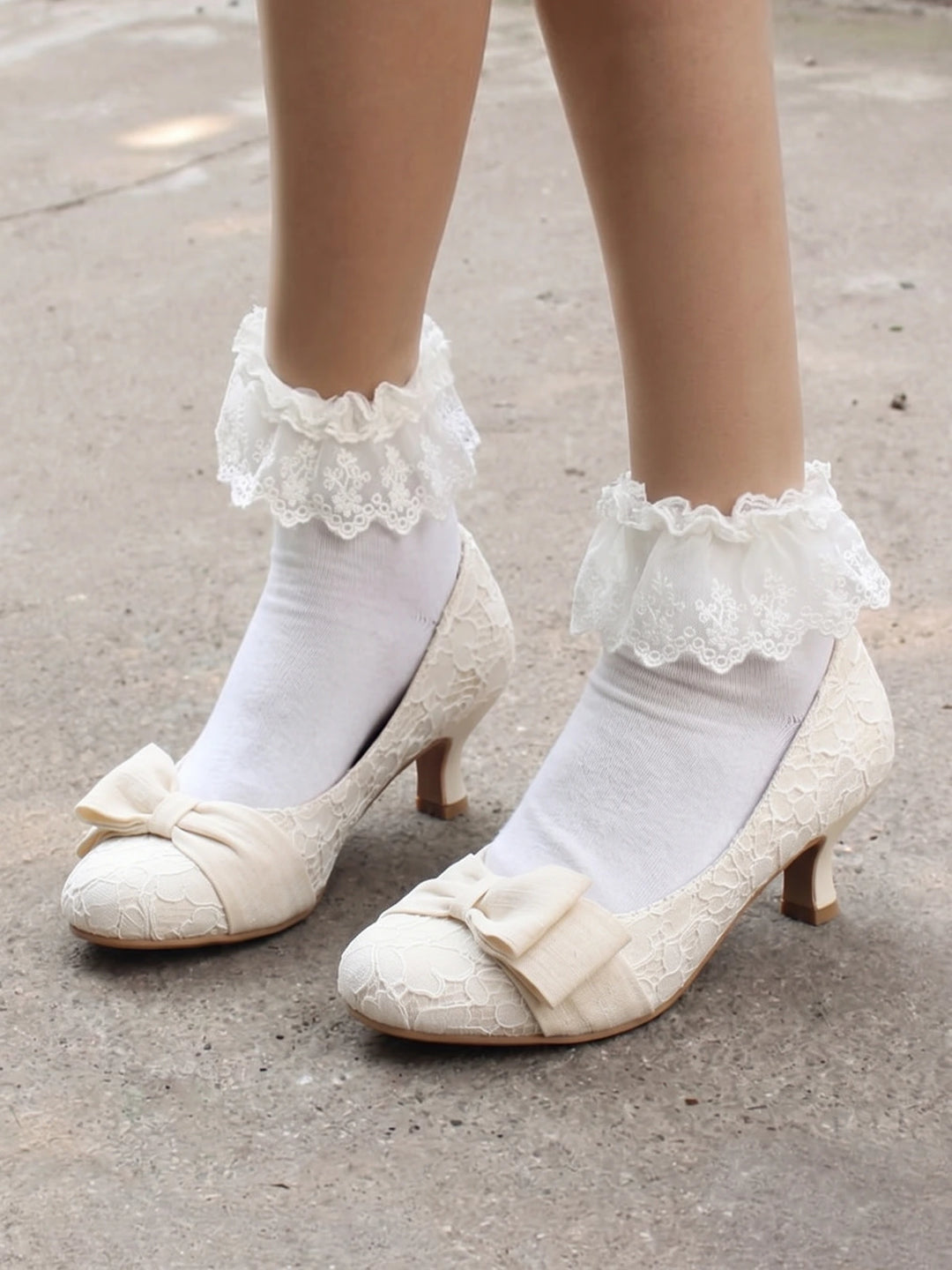 Mignettelle Floral Lace Bow Heels