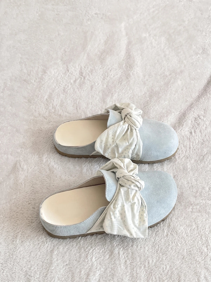 Arelie Floral Bow Suede Mules