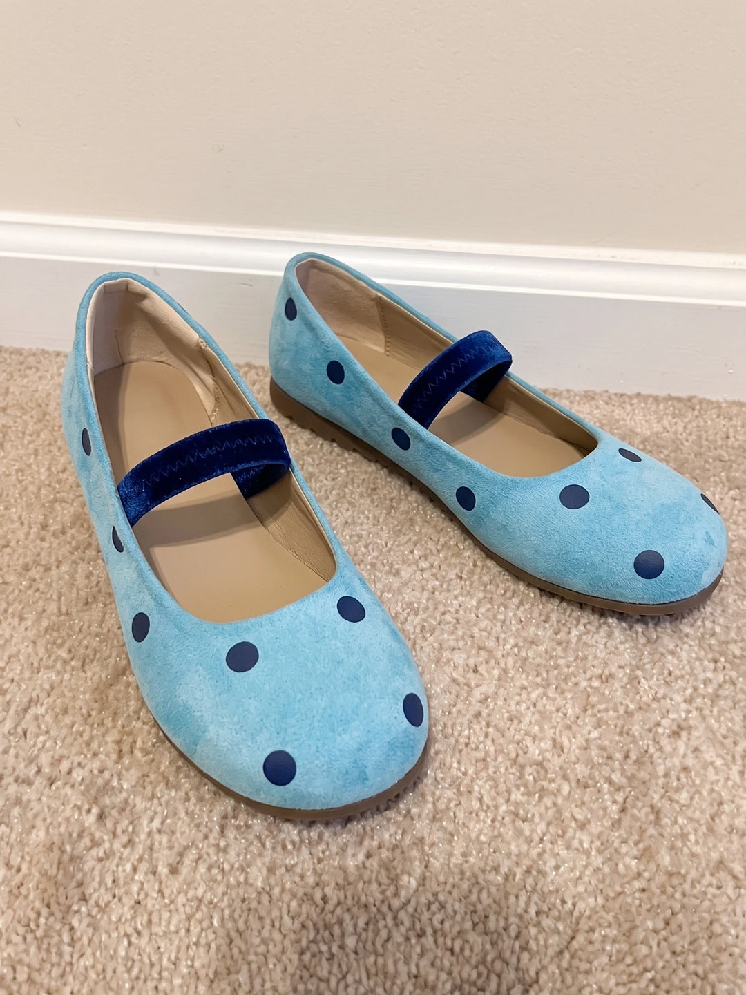 Meliette Polka Dot Velvet-Strap Flats