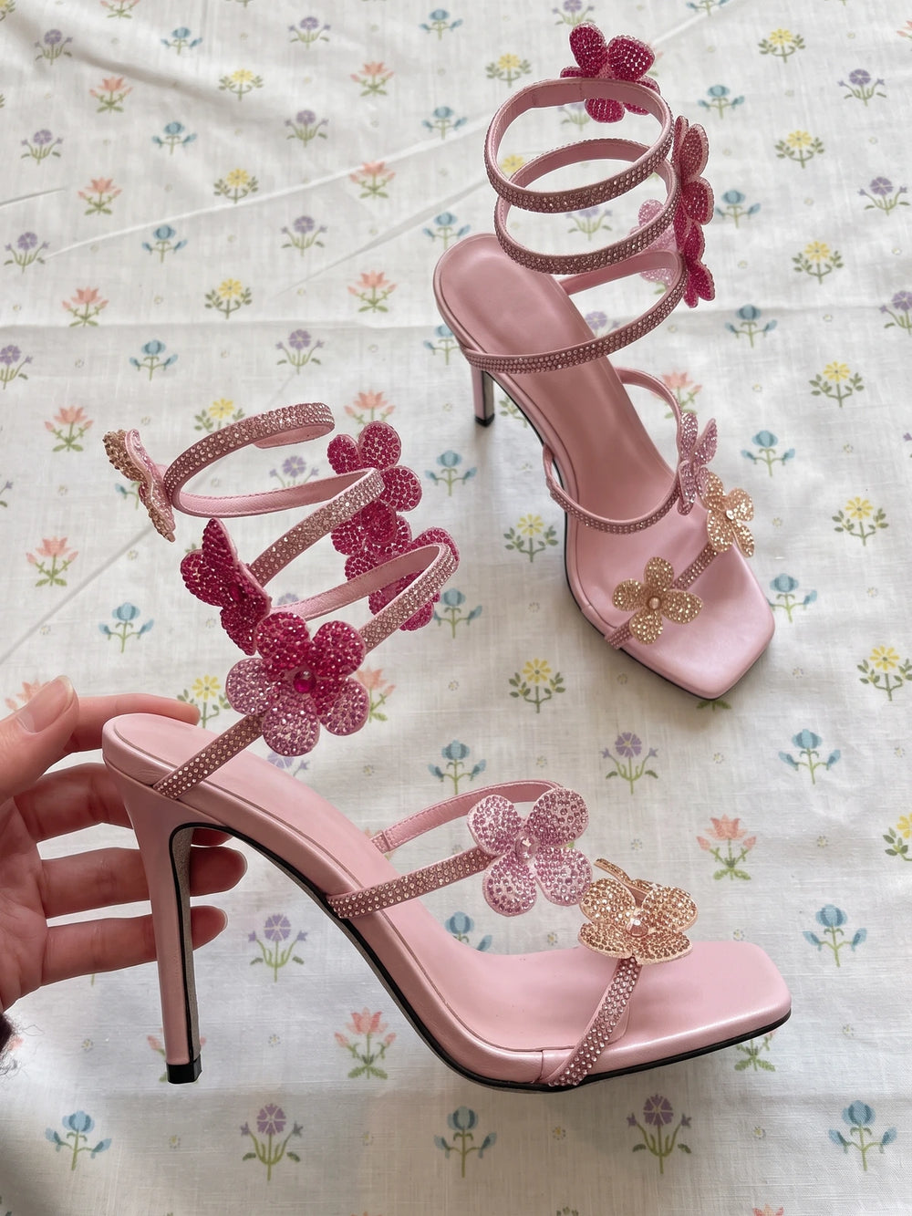 Roxane Rhinestone Floral Stiletto Sandals
