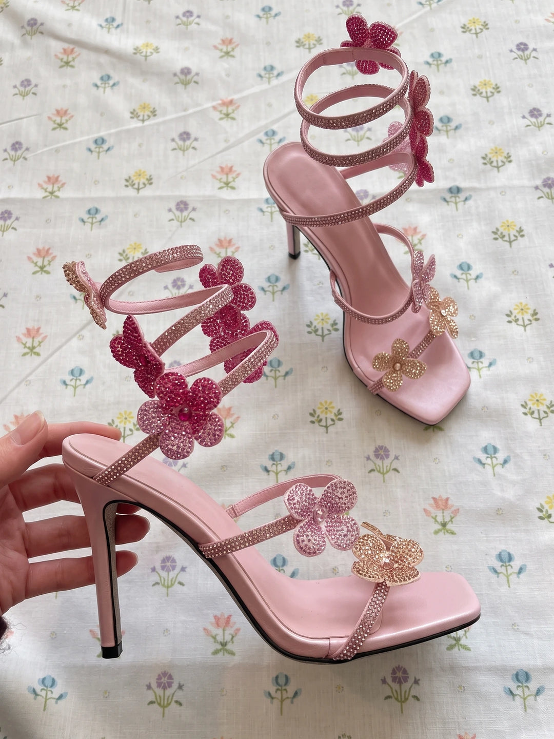 Roxane Rhinestone Floral Stiletto Sandals