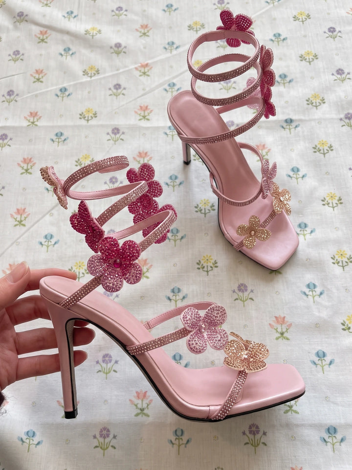 Roxane Rhinestone Floral Stiletto Sandals