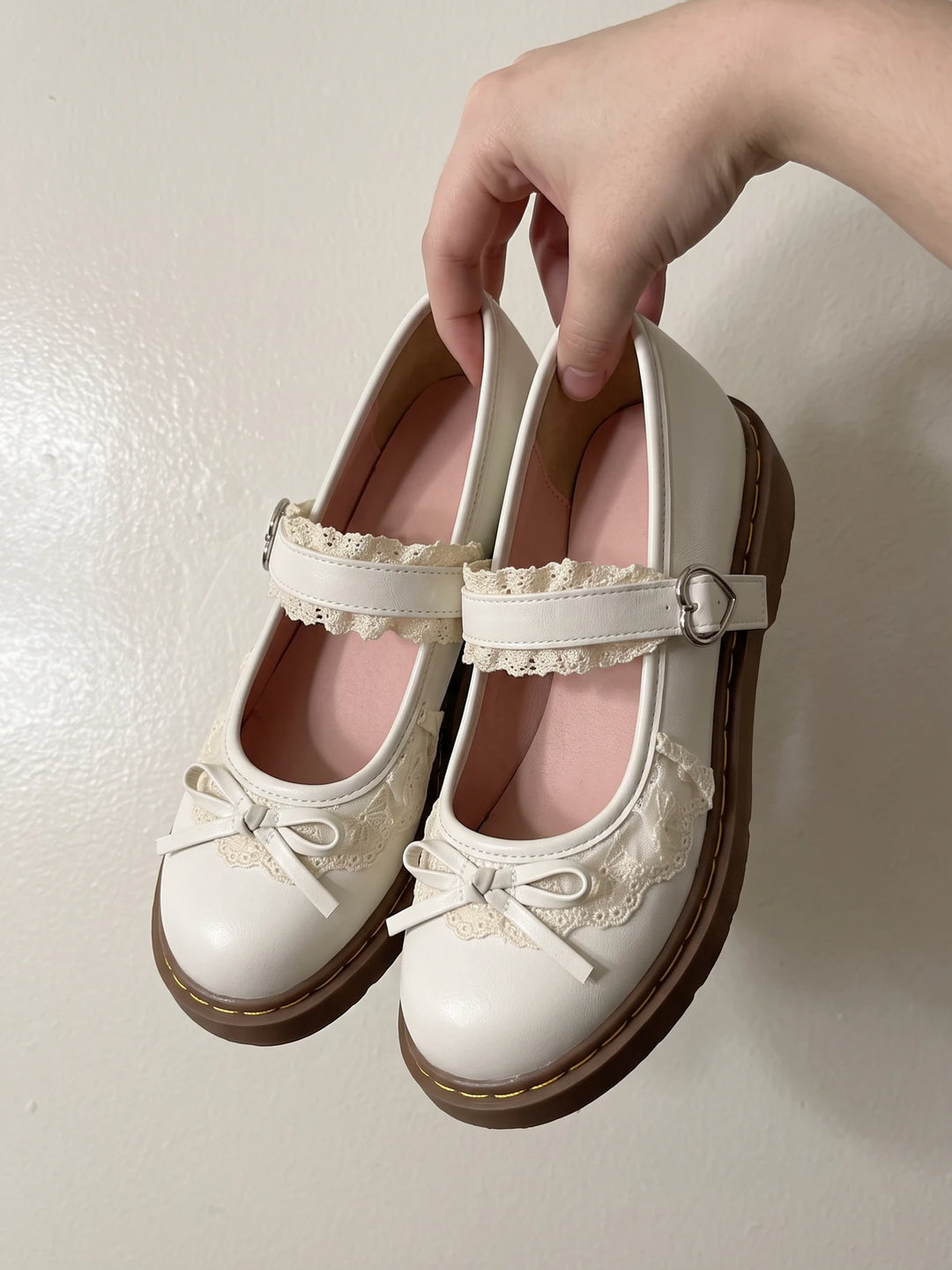 Soleil Lace Heart-Buckle Mary Jane Flats