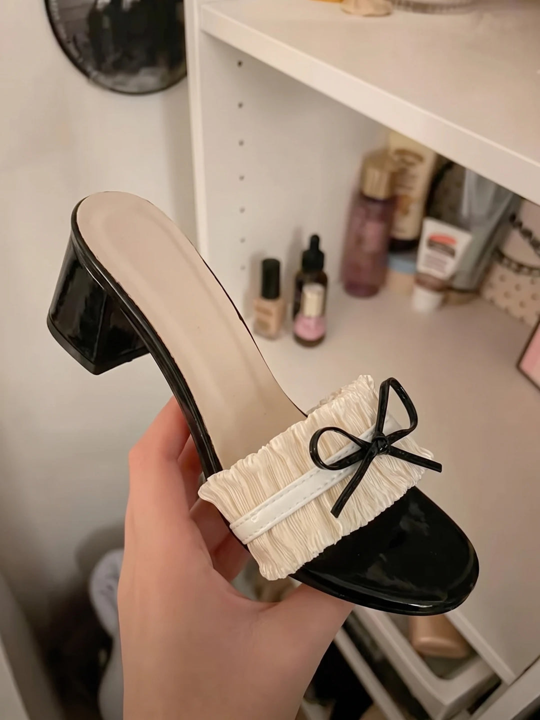 Elodie Pleated Bow Mule Heels