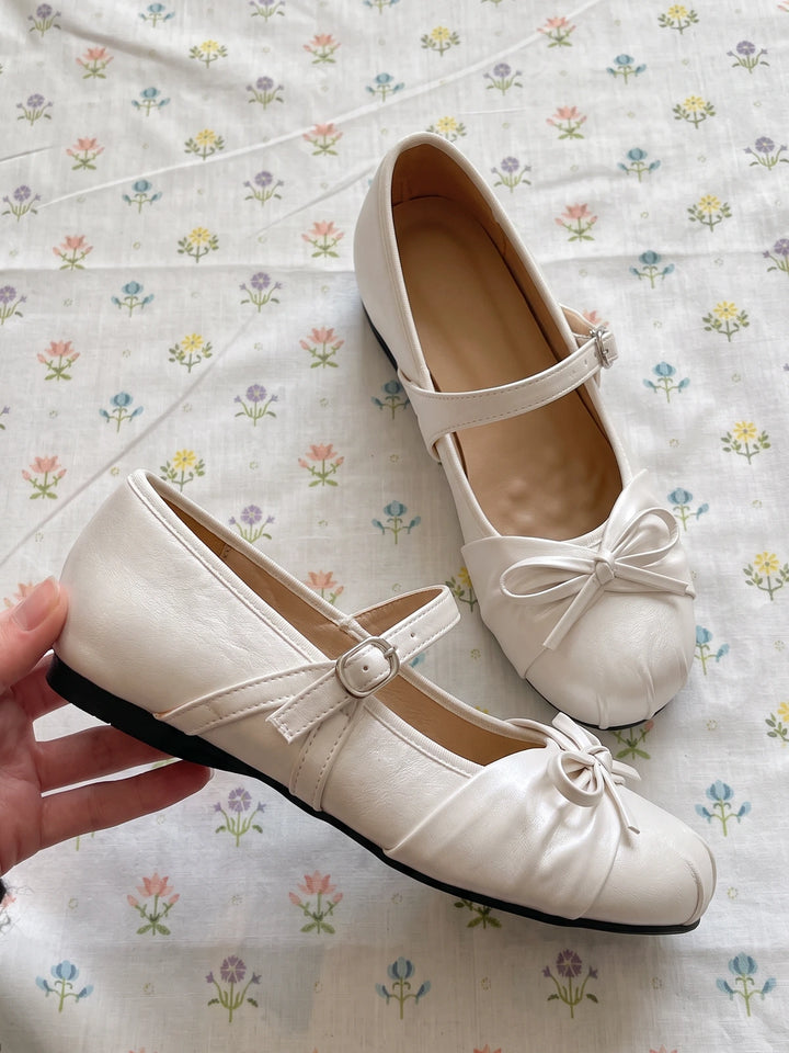 Margot Pleated Ivory Mary Janes