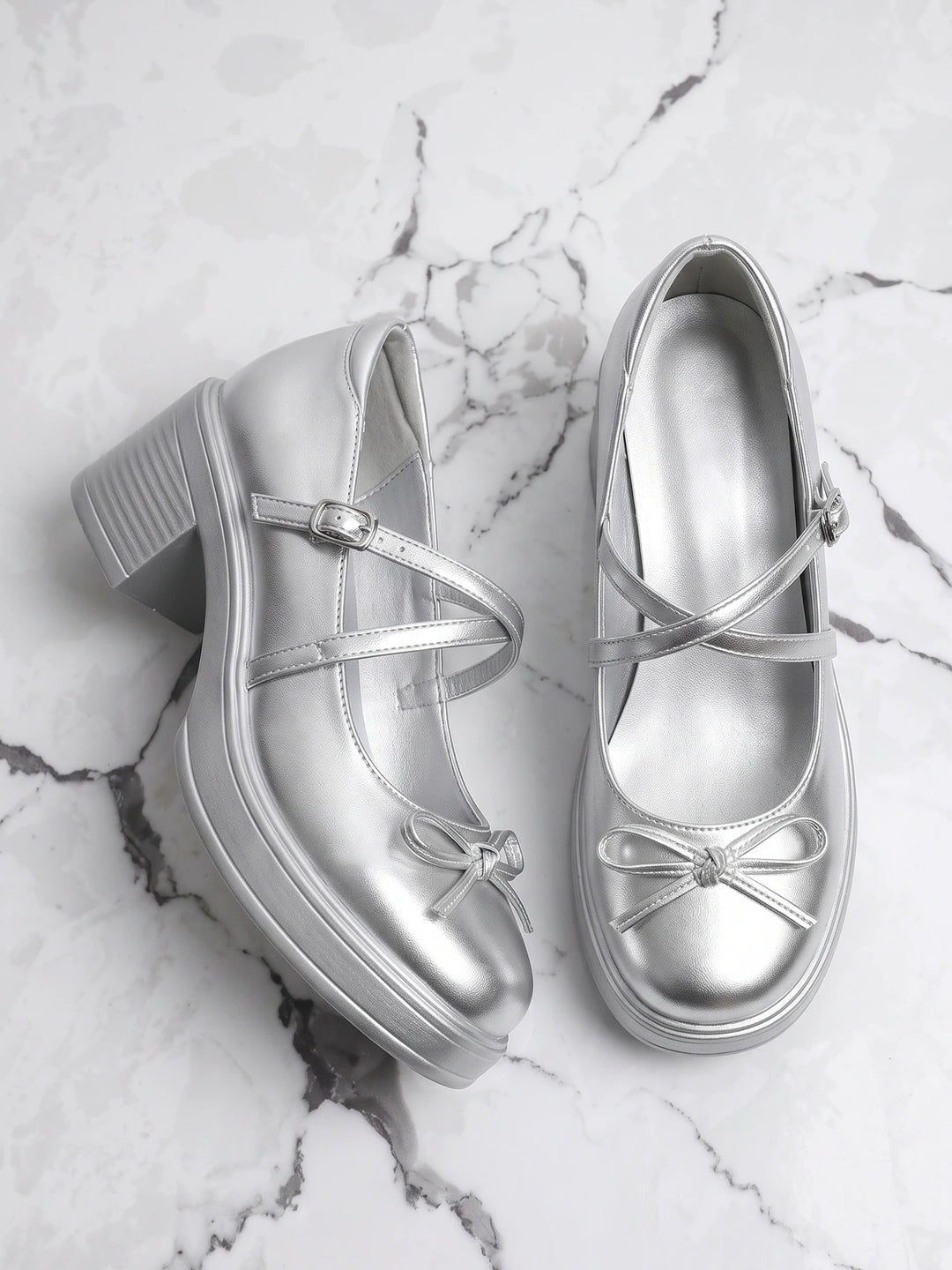 Mirettina Silver Bow Platform Mary Janes