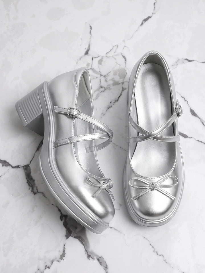 Mirettina Silver Bow Platform Mary Janes