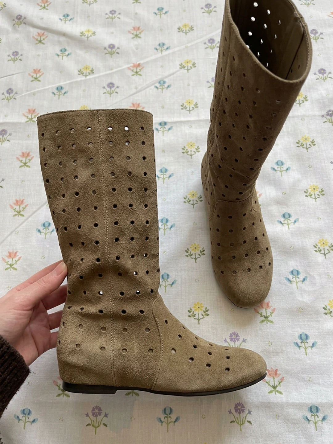 Vivienne Perforated Suede Knee-High Boots