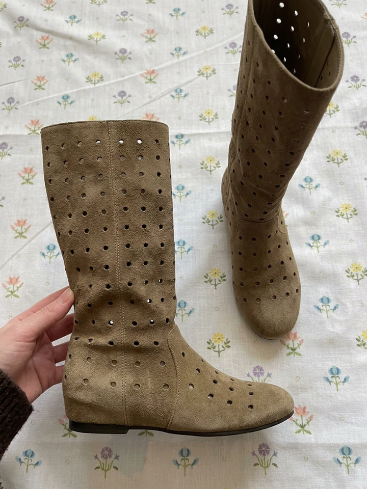 Vivienne Perforated Suede Knee-High Boots