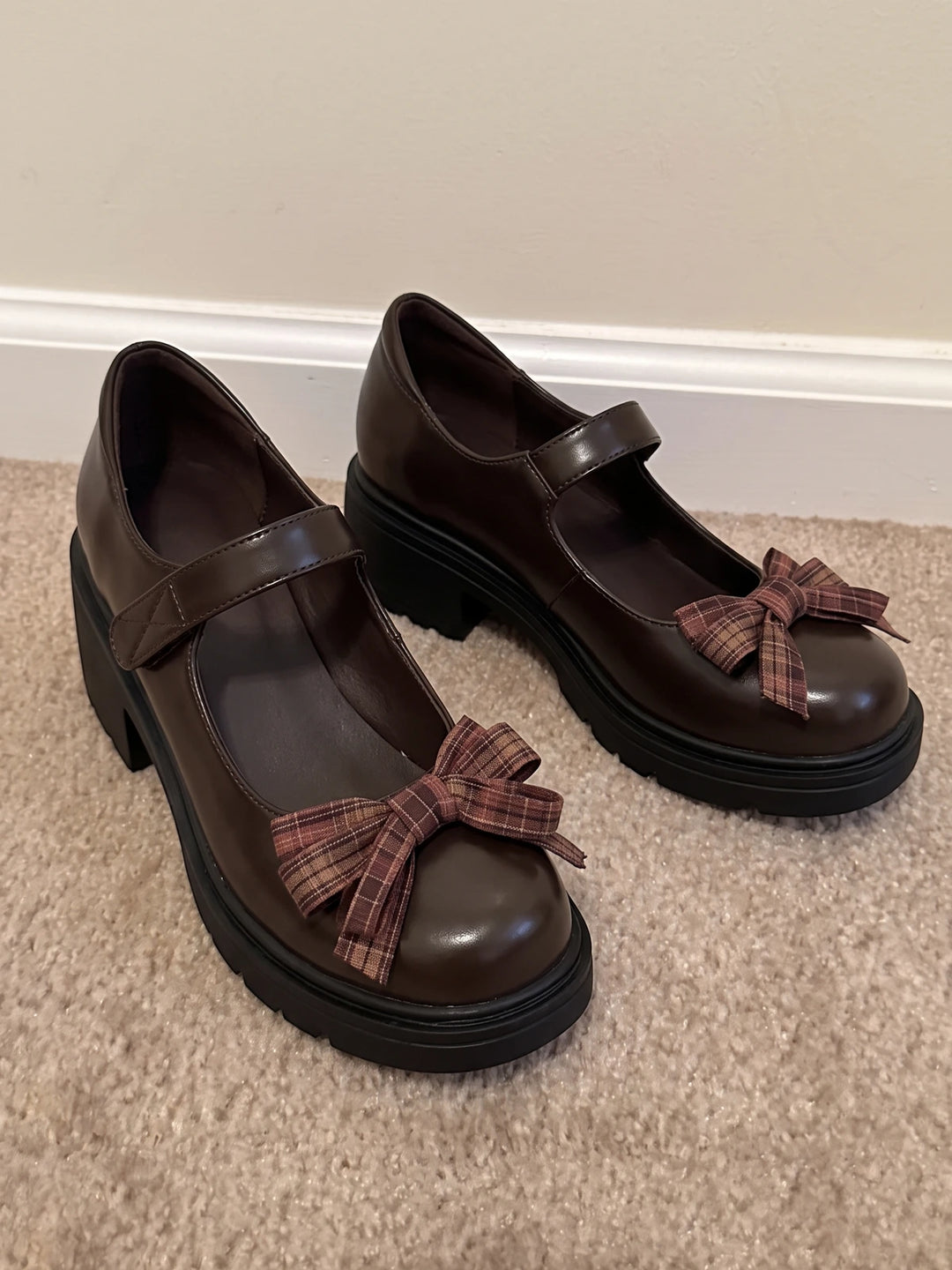 Prudence Plaid Bow Mary Jane Platforms