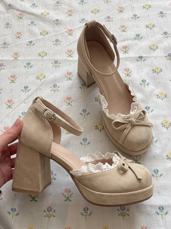 Fleurianne Lace Bow Mary Jane Heels