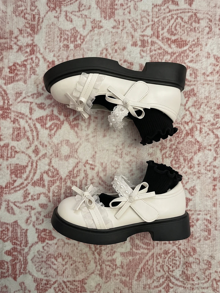 Soleil Lace Bow Platform Mary Janes