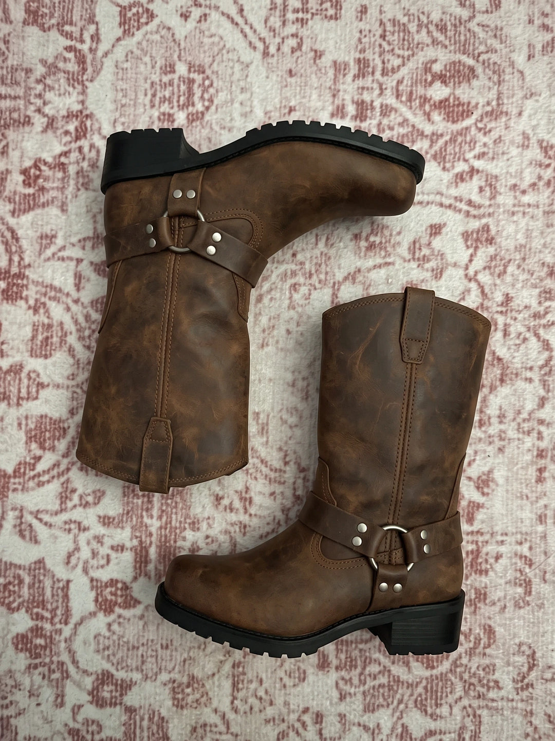 Solange Distressed Harness Mid-Calf Boots