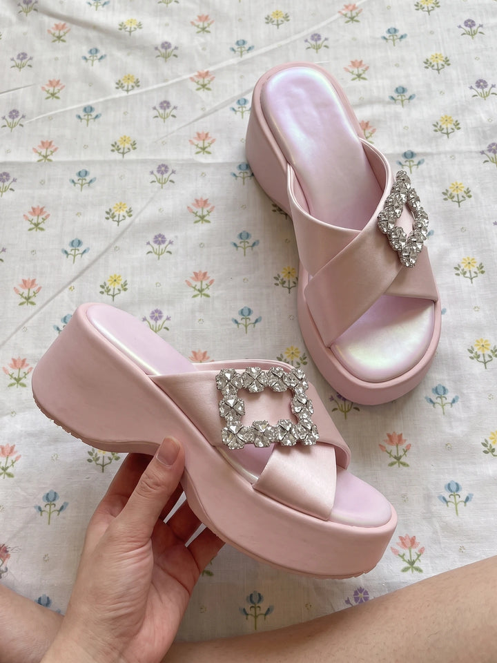 Sylviane Crystal Satin Wedge Slides