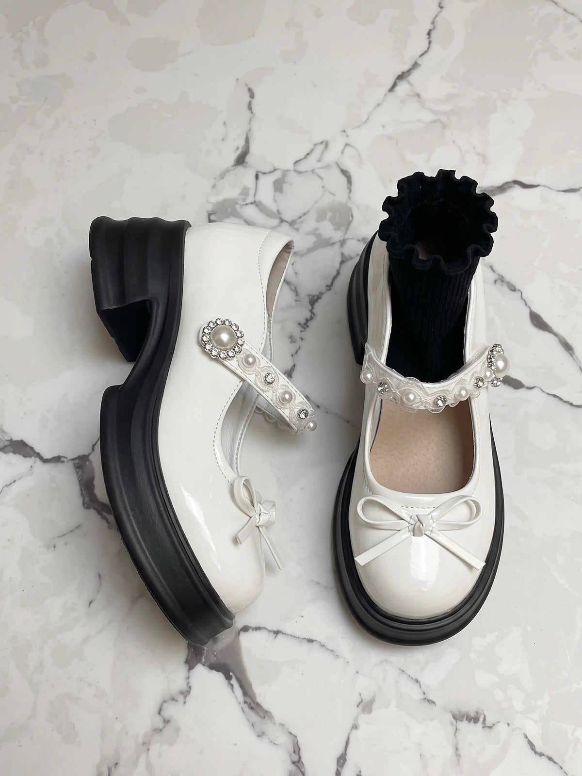 Ottaviolette Pearl Bow Platform Mary Janes