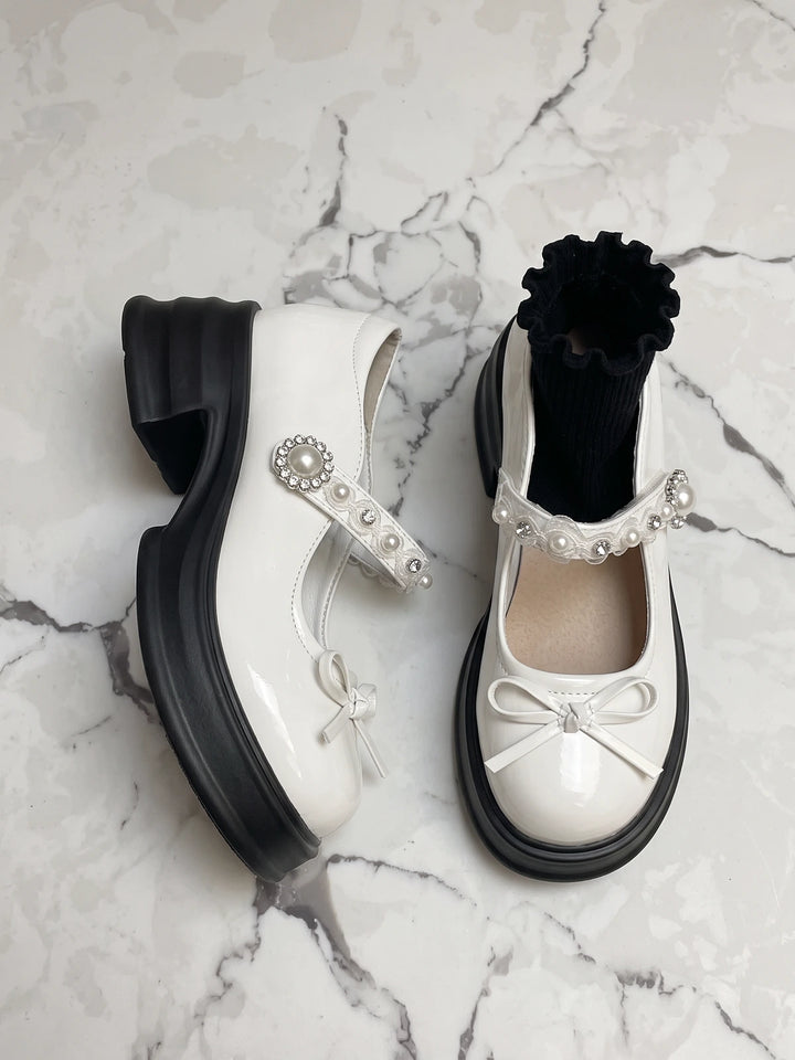 Ottaviolette Pearl Bow Platform Mary Janes
