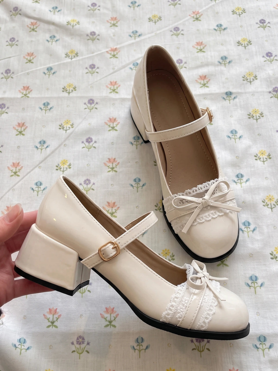 Rosalinde Lace Bow Mary Jane Heels