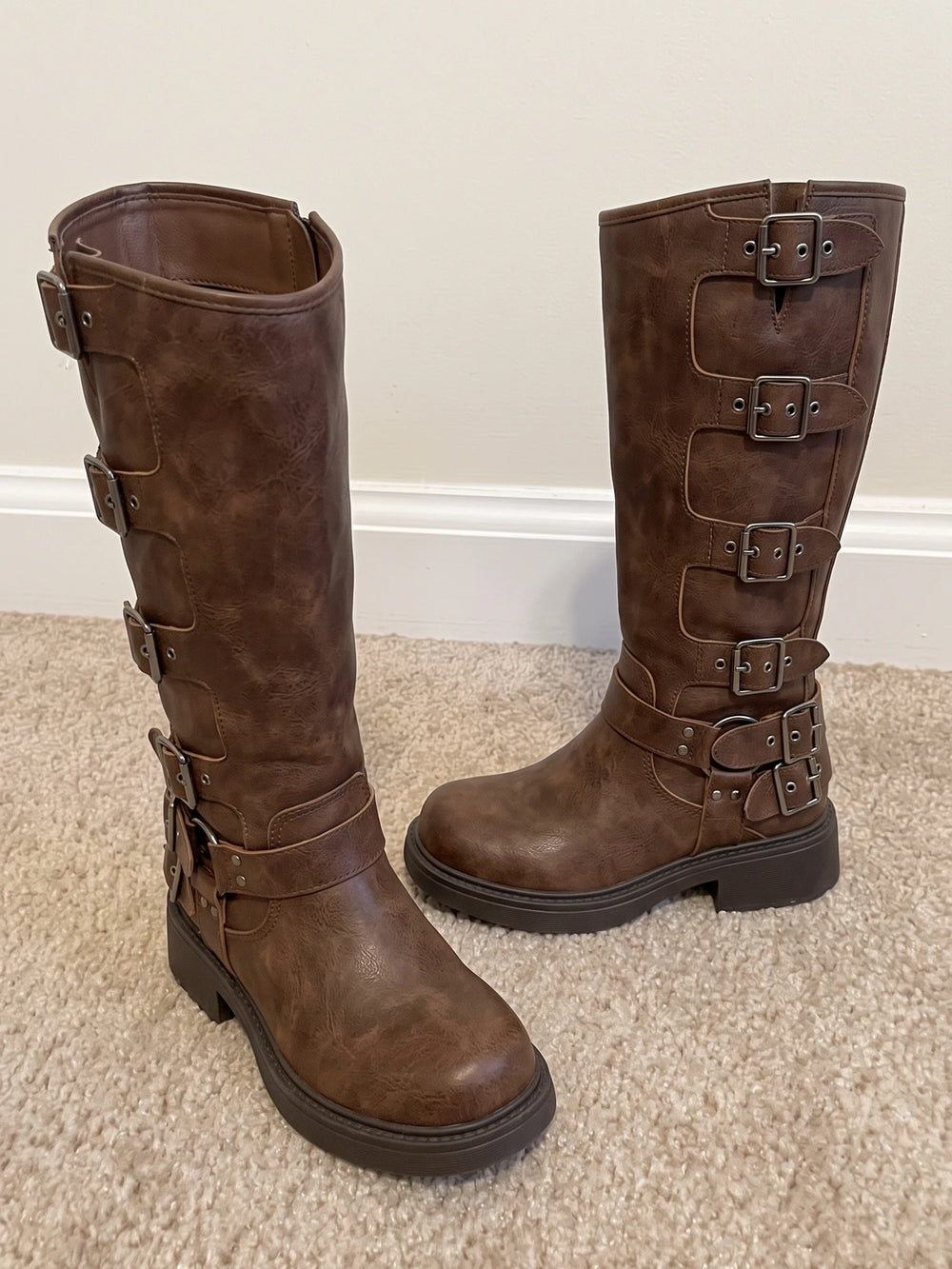 Severine Distressed Buckle Knight Boots