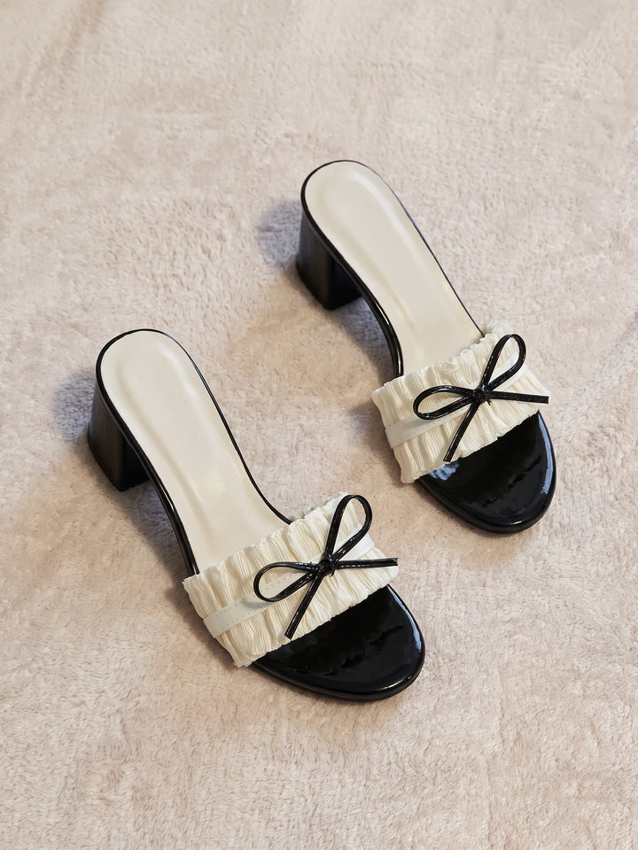 Elodie Pleated Bow Mule Heels