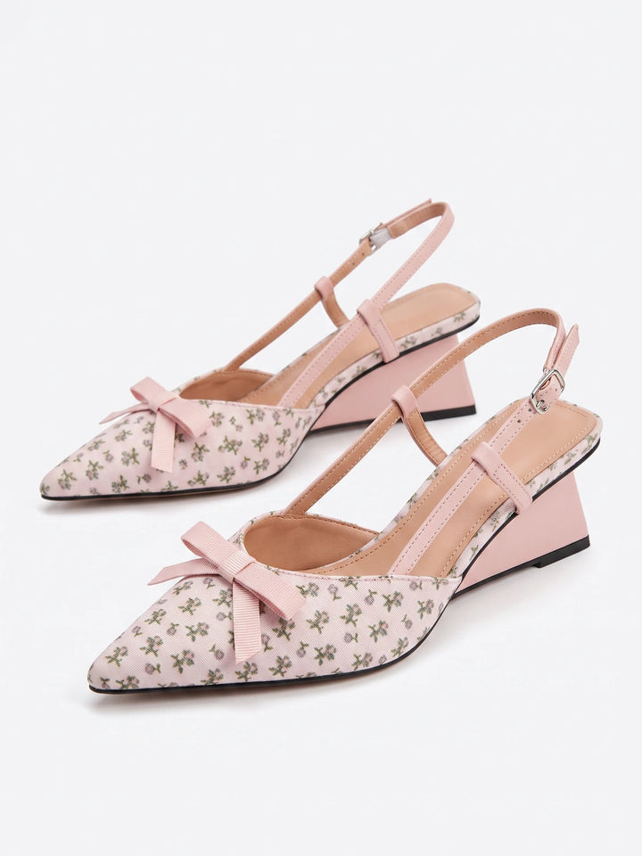 Fleurine Floral Bow Slingback Heels