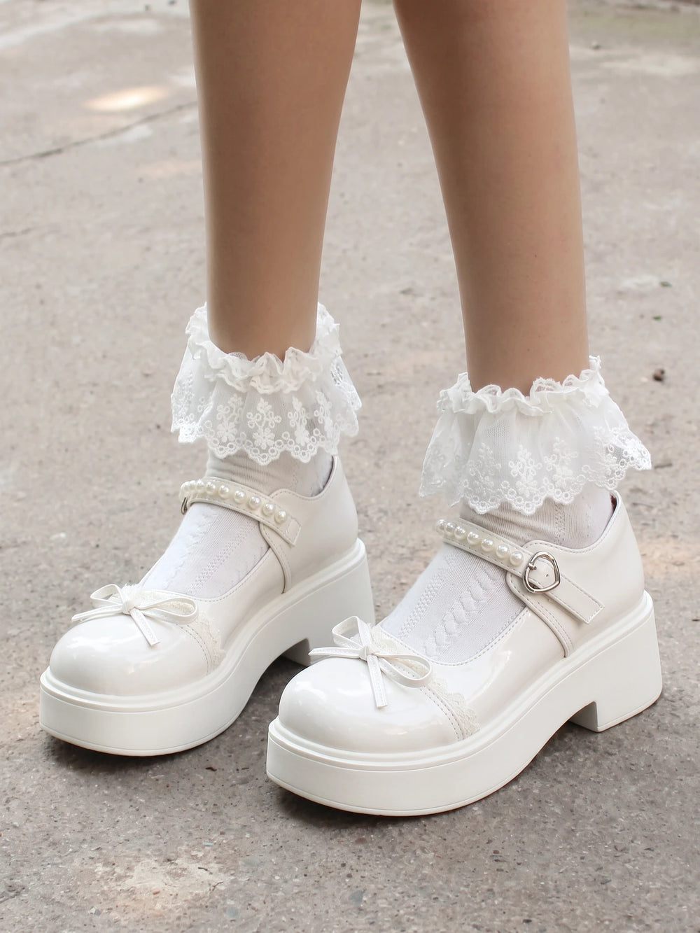 Celestielle Pearl Bow Platform Mary Janes