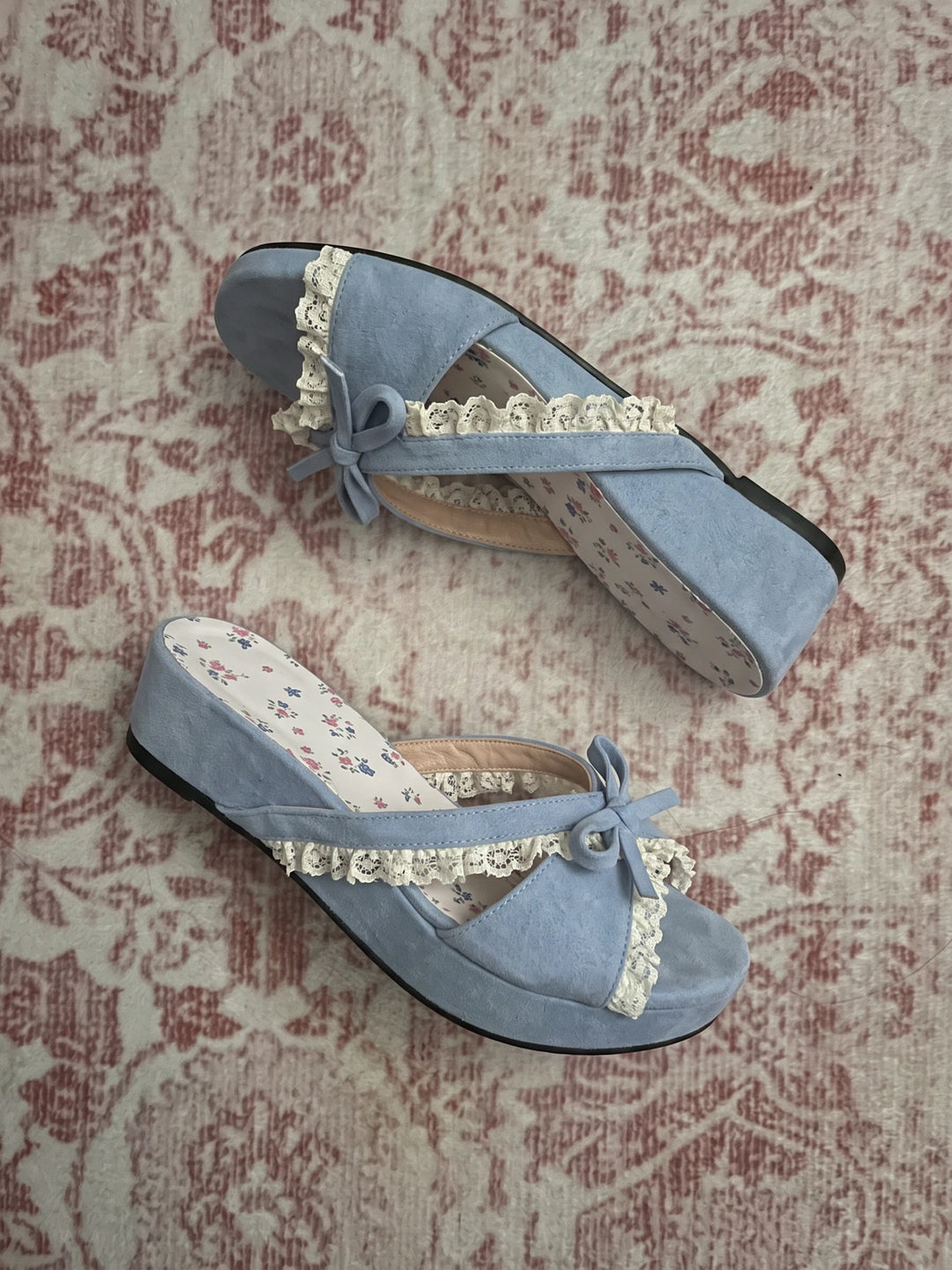 Mignettina Floral Ruffle Wedge Slides