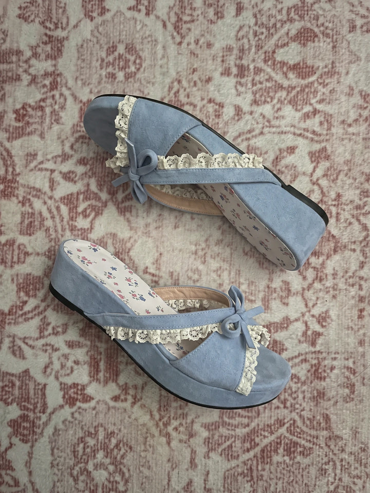 Mignettina Floral Ruffle Wedge Slides