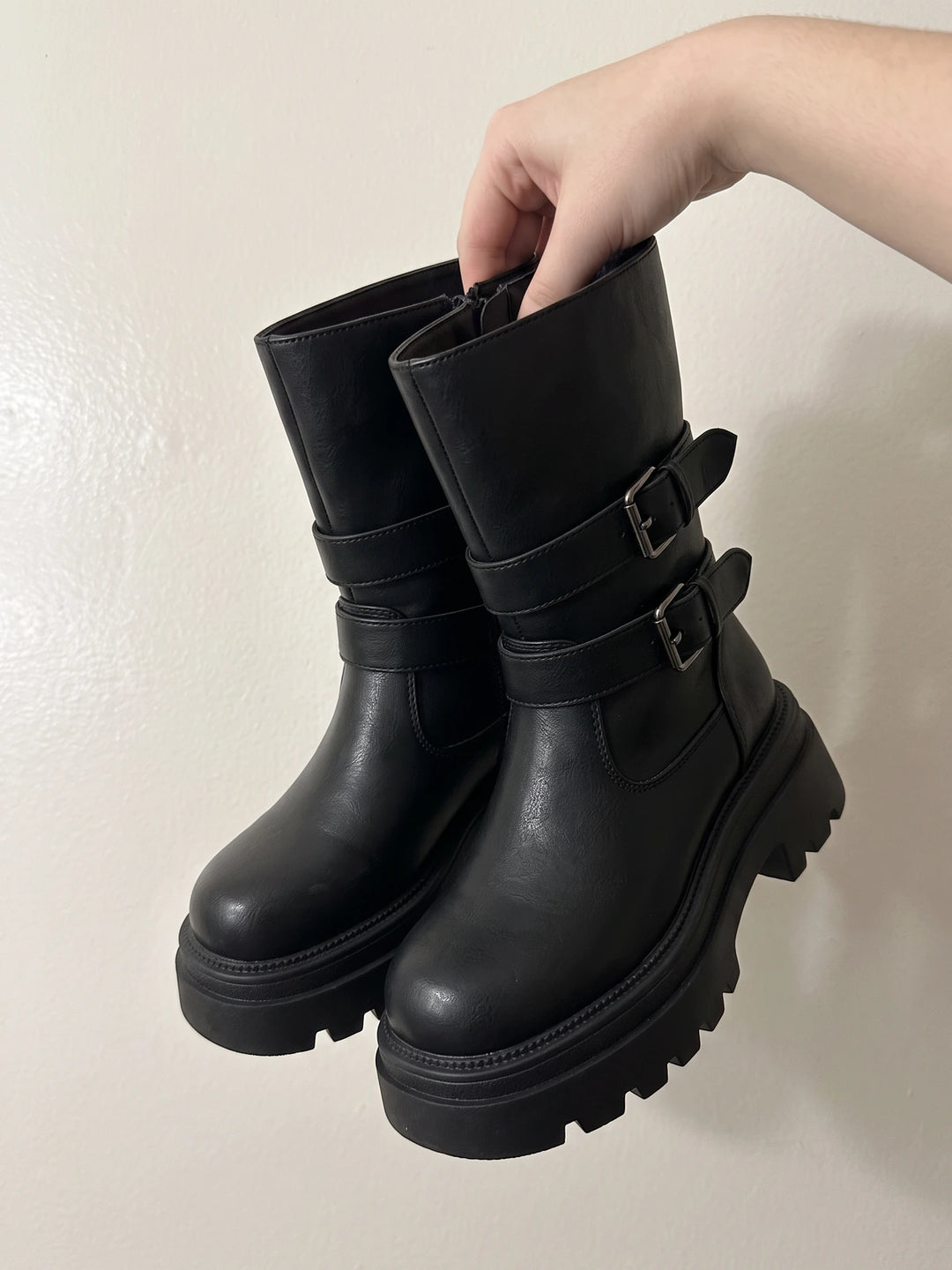 Viollette Buckle Mid-Calf Lug Boots