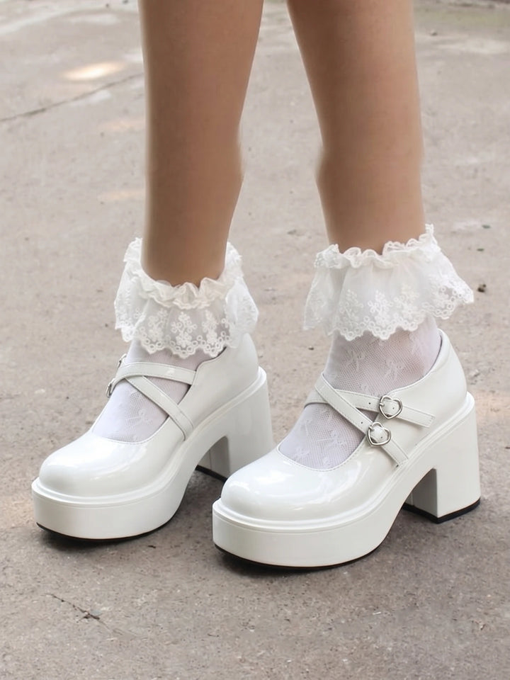 Mignettelle Heart Buckle Platform Mary Janes