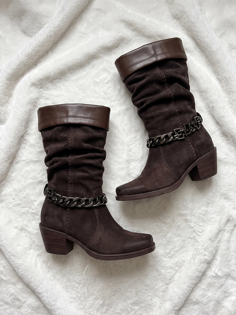 Ombelline Suede Chain Mid-Calf Boots