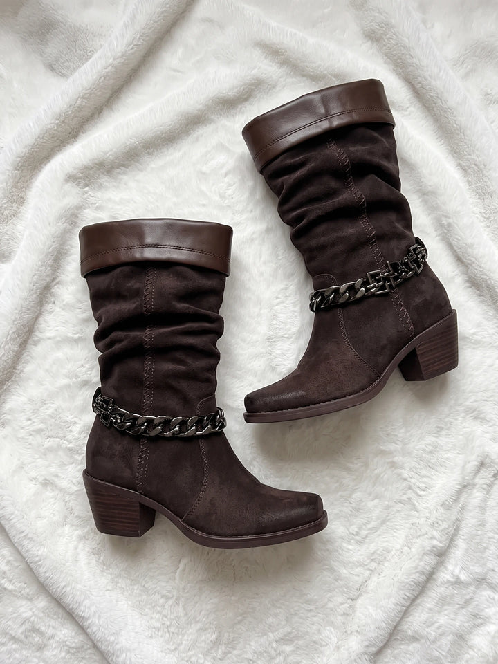 Ombelline Suede Chain Mid-Calf Boots