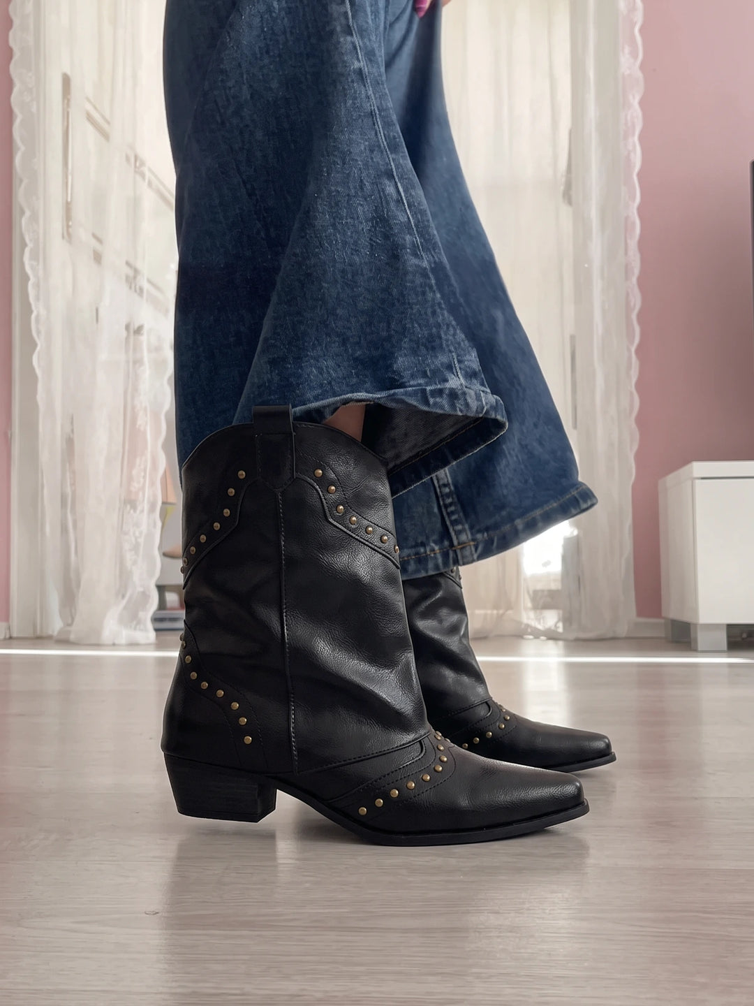 Solene Studded Western Mid-Calf Boots