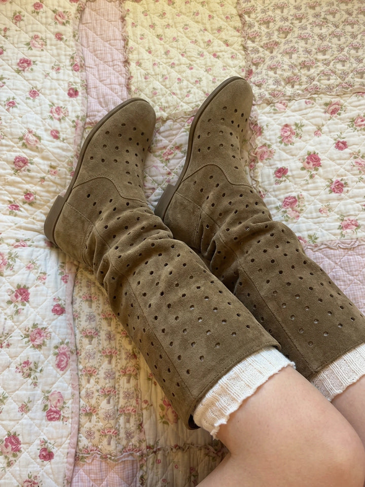 Vivienne Perforated Suede Knee-High Boots