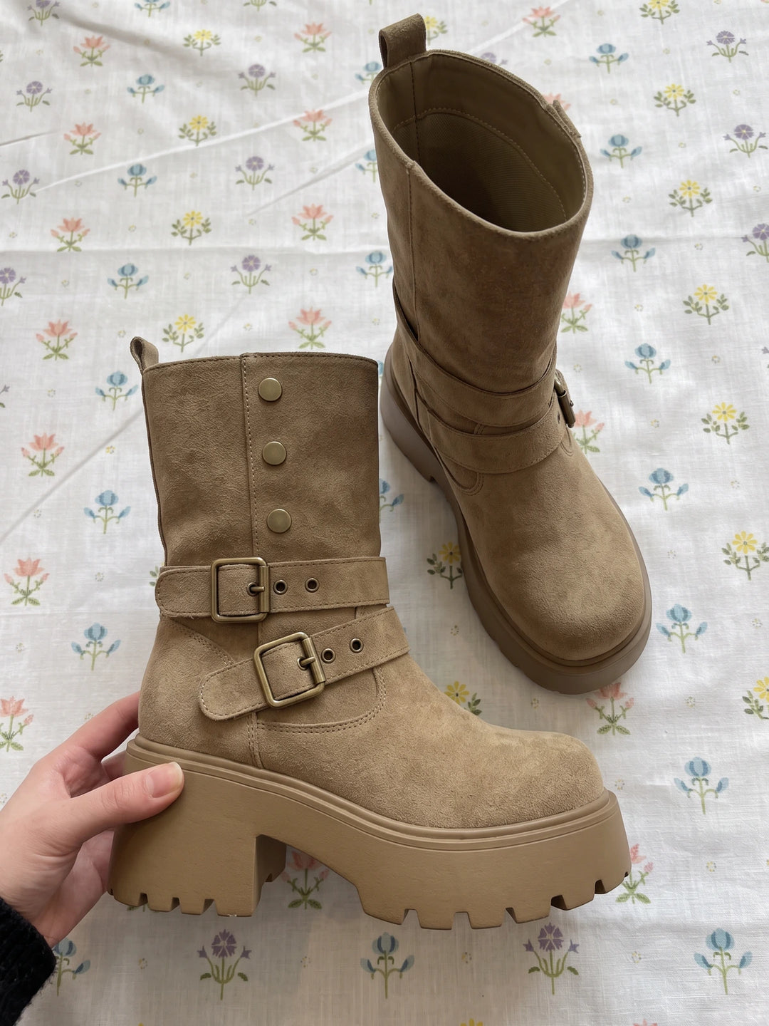 Zorienne Buckle Suedette Platform Boots