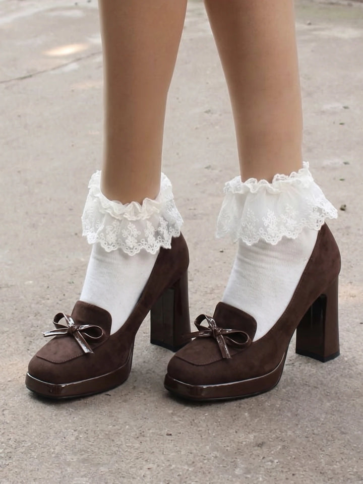 Helene Suede Bow Platform Heels