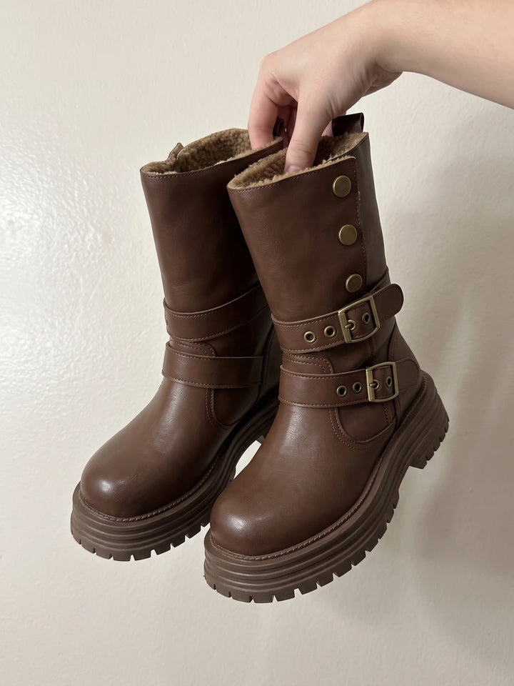 Violaine Buckle Lug Mid-Calf Boots