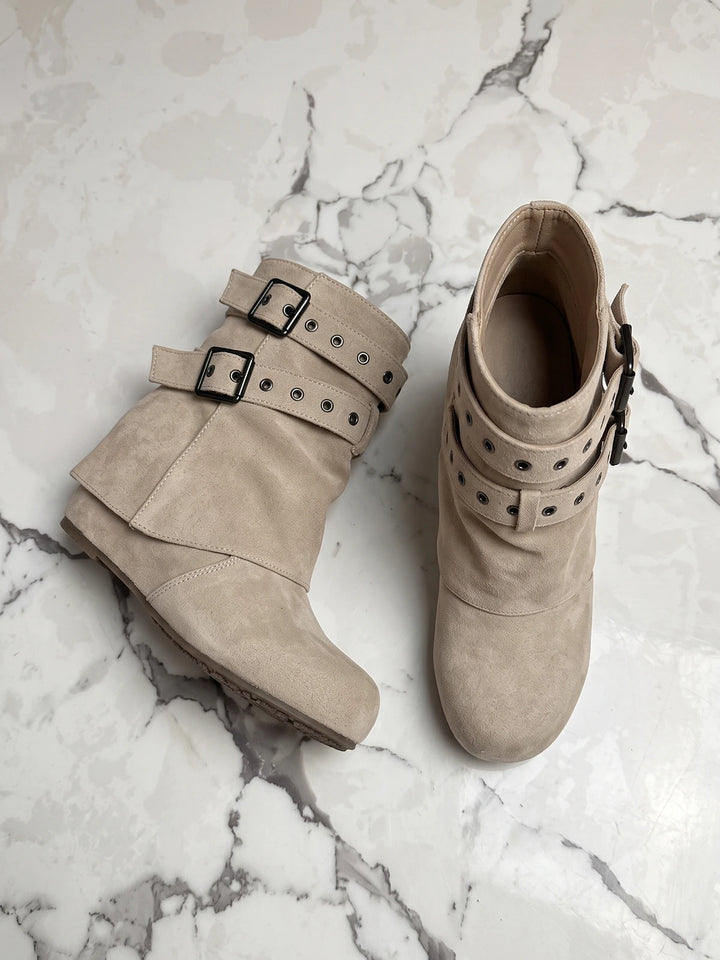 Aureliette Buckled Microsuede Ankle Boots