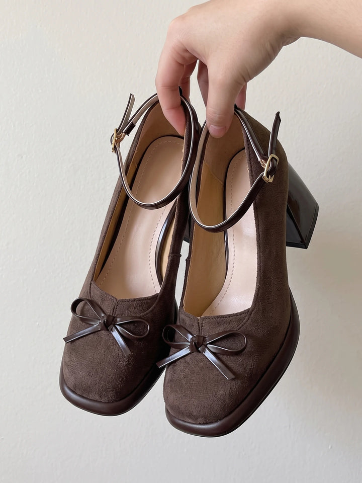 Vivienne Bow Velvet Square-Toe Heels