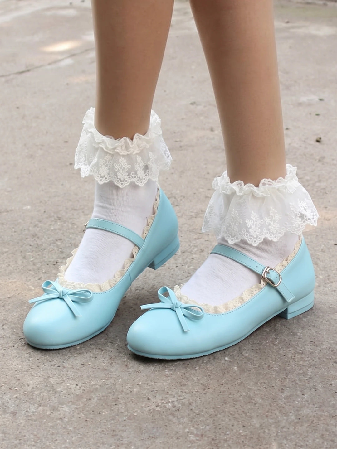 Perrine Lace-Trimmed Mary Jane Flats