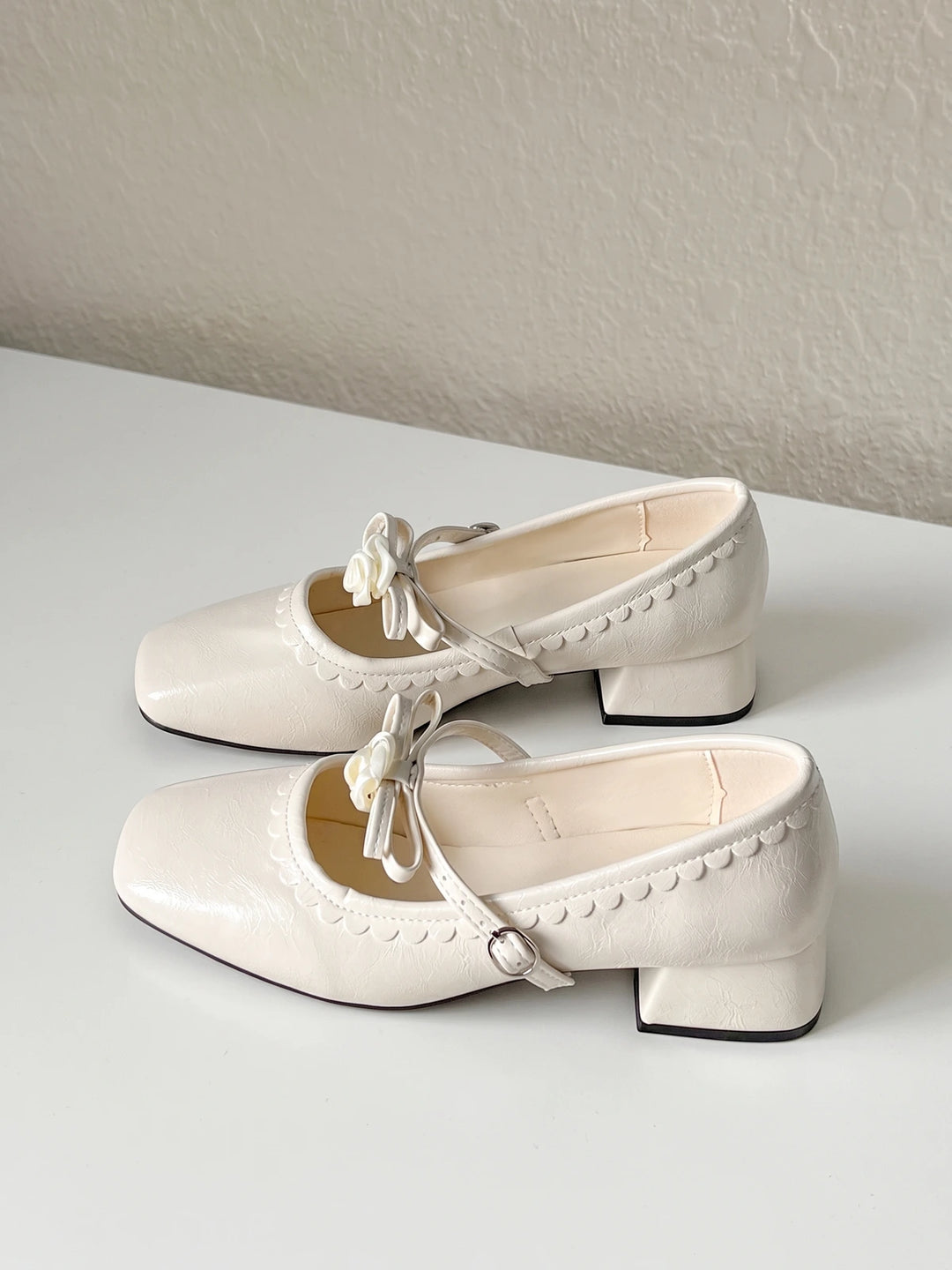 Rosalelle Rose-Trimmed Square Toe Mary Jane Heels