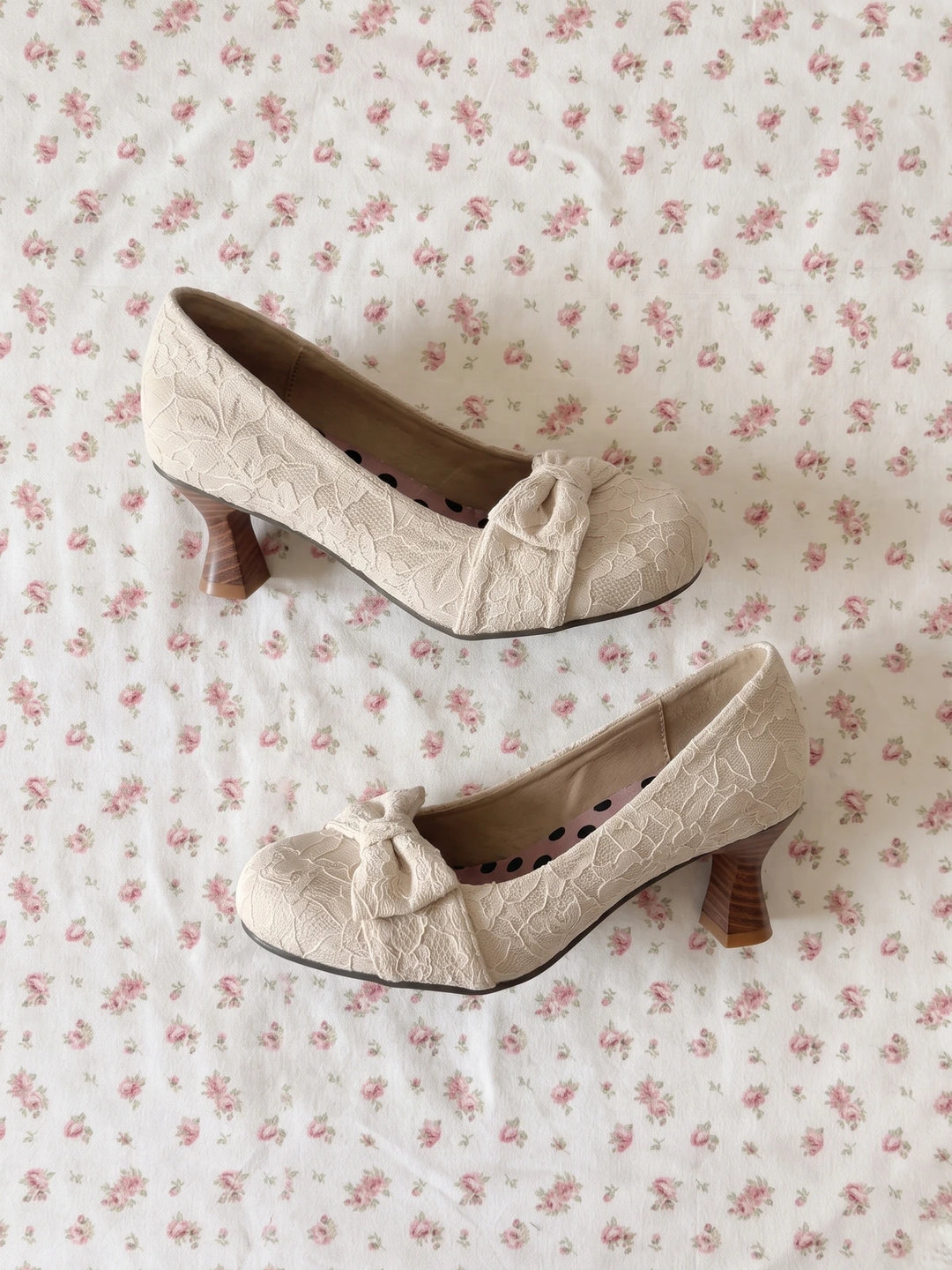 Orianelle Lace Bow Flared Heels