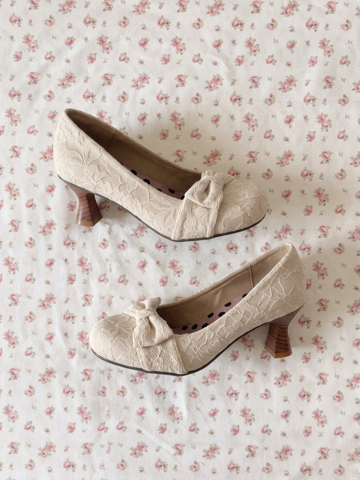 Orianelle Lace Bow Flared Heels