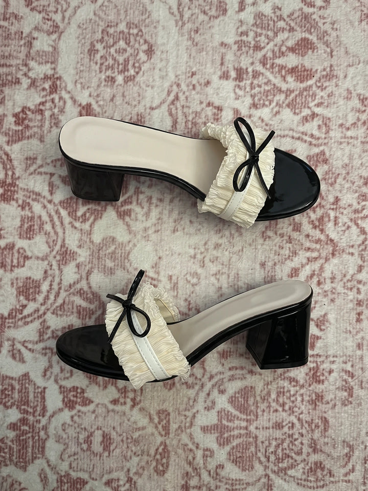 Elodie Pleated Bow Mule Heels