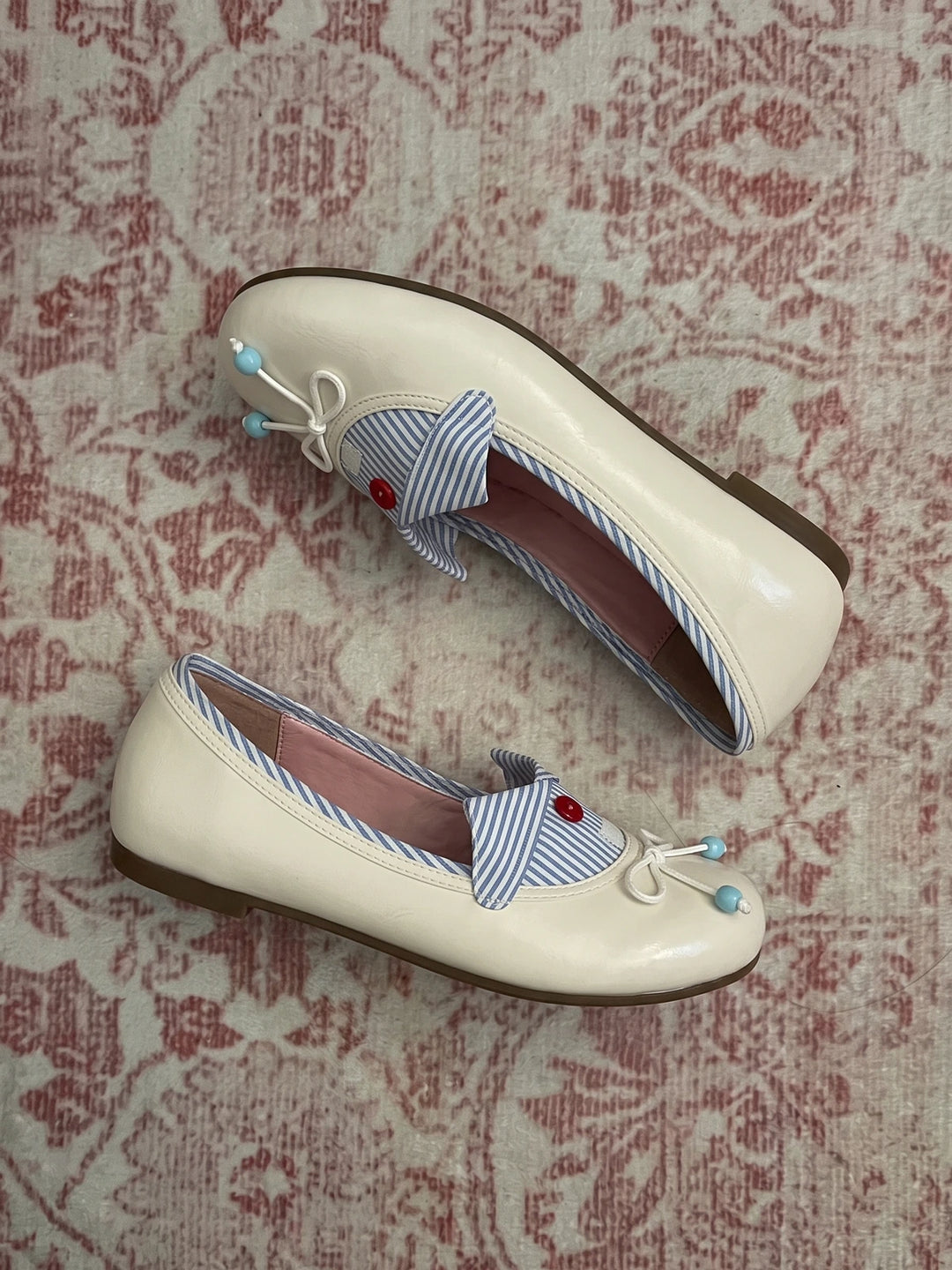 Mignettiane Striped Bow Ballet Flats