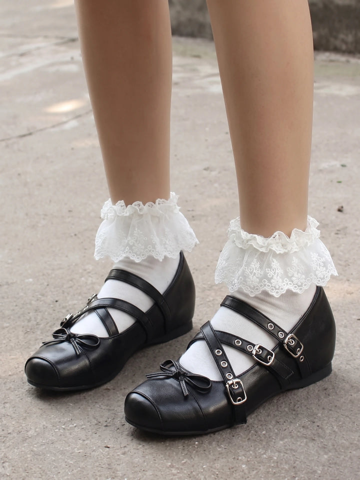 Mignettielle Grommet Cross-Strap Mary Janes