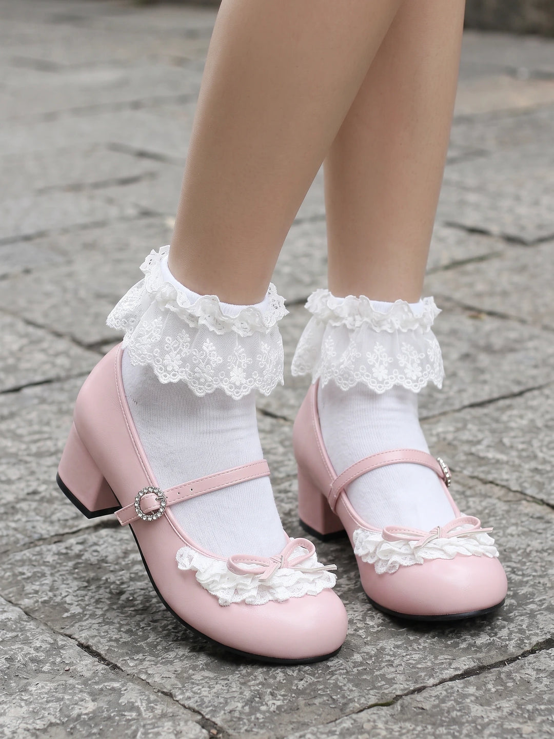Monique Ruffled Bow Mary Jane Heels