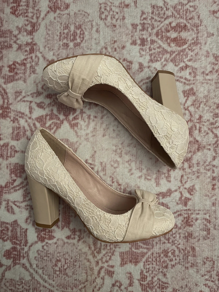 Soleil Floral Lace Bow Court Shoes